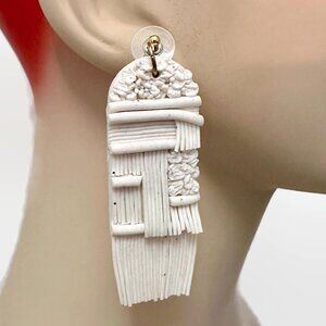 Funky Earrings, Boho, Rubber, Dangles, White, Vintage, Pierced, 2 3/4" Long